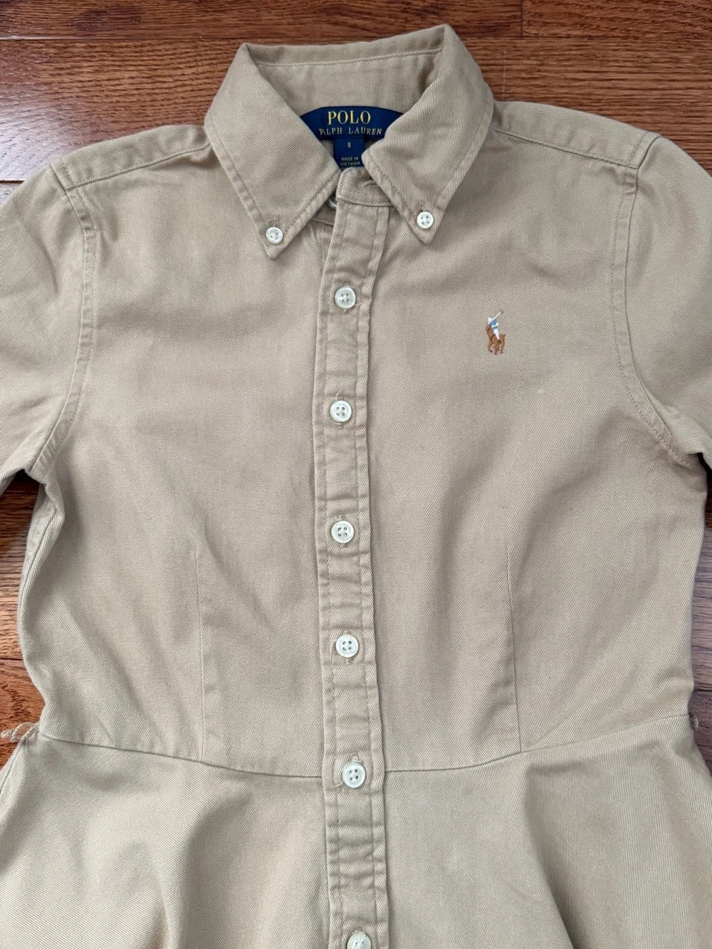 Ralph Lauren Beige Button-Front Shirt Dress No Belt Sz 8
